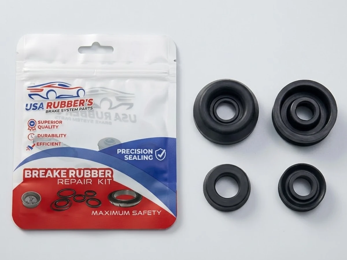Empaque de kit para cilindros de freno junto a sus componentes.